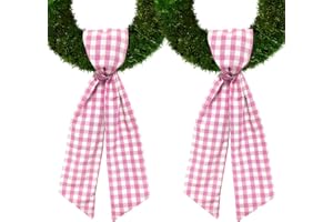 CHMACURA 2 Pieces Wedding Wreath Sash for Front Door, Birthday Pink Burlap Sash Check Plaid Wreath Accessories for Home Anniversary Baby Shower Decorations