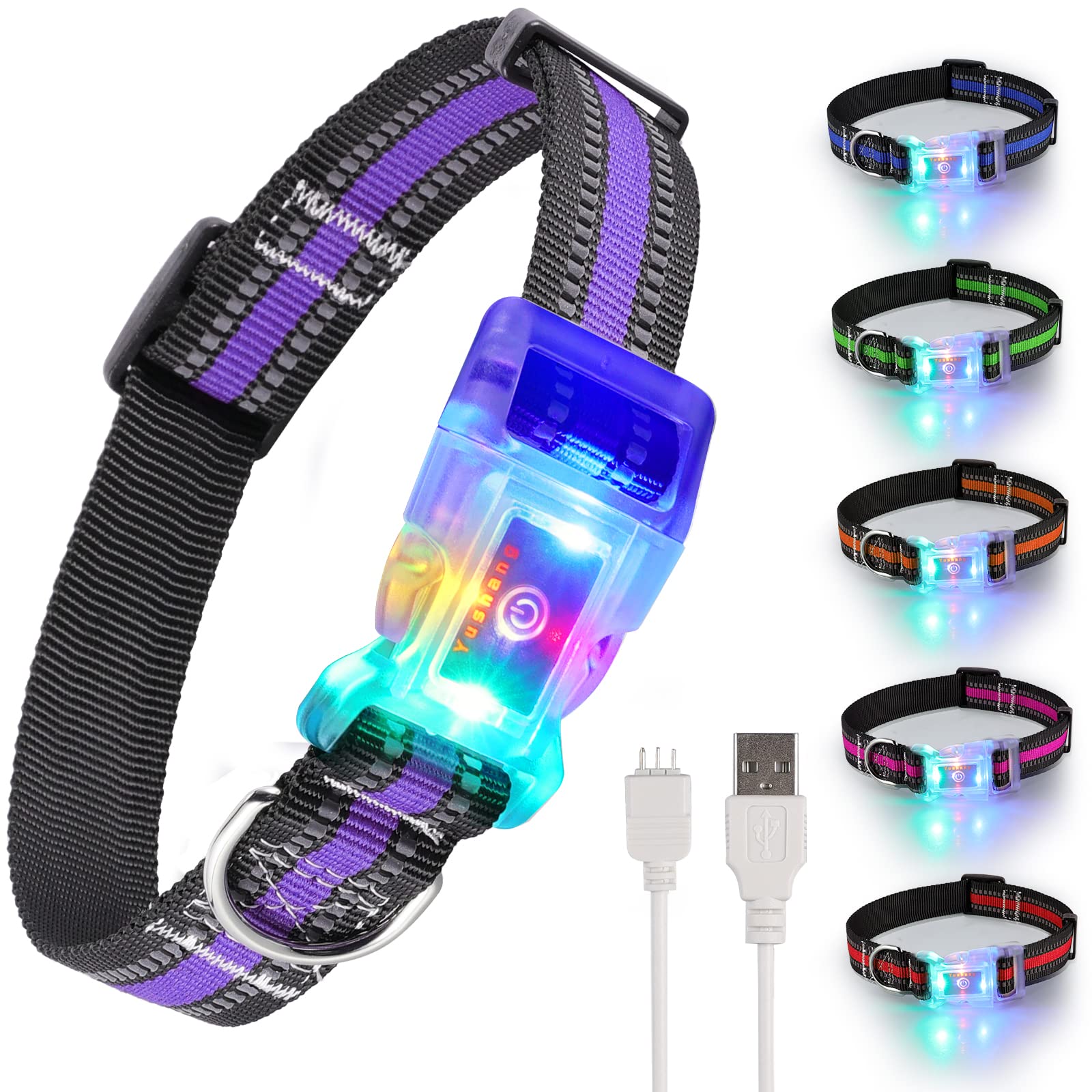 YUSHANG LED Dog Collar, USB Rechargeable, Waterproof IP68, Multi-Colour Light Up Safety Collar with 5 Colour Options- ML(Neck:14.17-24.8")
