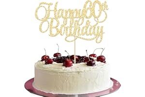 EPHLYN 1 Pack Happy 60th Birthday Cake Topper Gold Glitter Number 60 Sixty Years Old Birthday Cake Pick Decoration For 60th Birthday Celebrating Anniversary Party Supplies