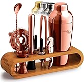 Mixology & Craft Cocktail Shaker Set with Bamboo Stand - Professional 10-Piece Bartender Kit - Complete Bar Set & Cocktail Mixer Kit for Home (Copper)