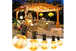 KNONEW 50Ft Outdoor String Lights LED, Globe String Lights with 2700K Warm White 15 Shatterproof G40 LED Bulbs,Waterproof String Lights for Party Porch Backyard Garden Bistro