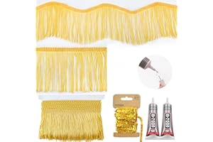 Yhsheen Gold Fringe, 5 Yards X 4 Inch Fringe Trim with B7000 Glue, Tassels Trim for Crafts, Polyester Fibre Sewing Fringe Trim(Gold)