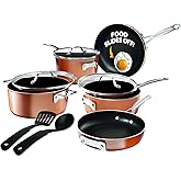 Gotham Steel Stackable Pots and Pans Stackmaster 10 Piece Cookware Set with Ultra Nonstick Cast Texture Ceramic Coating, Copper