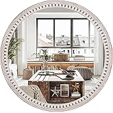 24 Inch Farmhouse Round Wood Mirror for Wall Decor, Rustic Decorative Circle Mirrors for Bathroom Over Sink, Living Room, Entryway, Bedroom