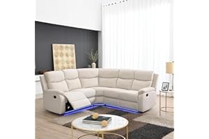 Evedy Strip Living Room Furniture Sets,Manual LED Light,5-Seater Reclining Sectional Sofas Chairs,82.6" Home Theater Seats for Bedroom, Office,Beige
