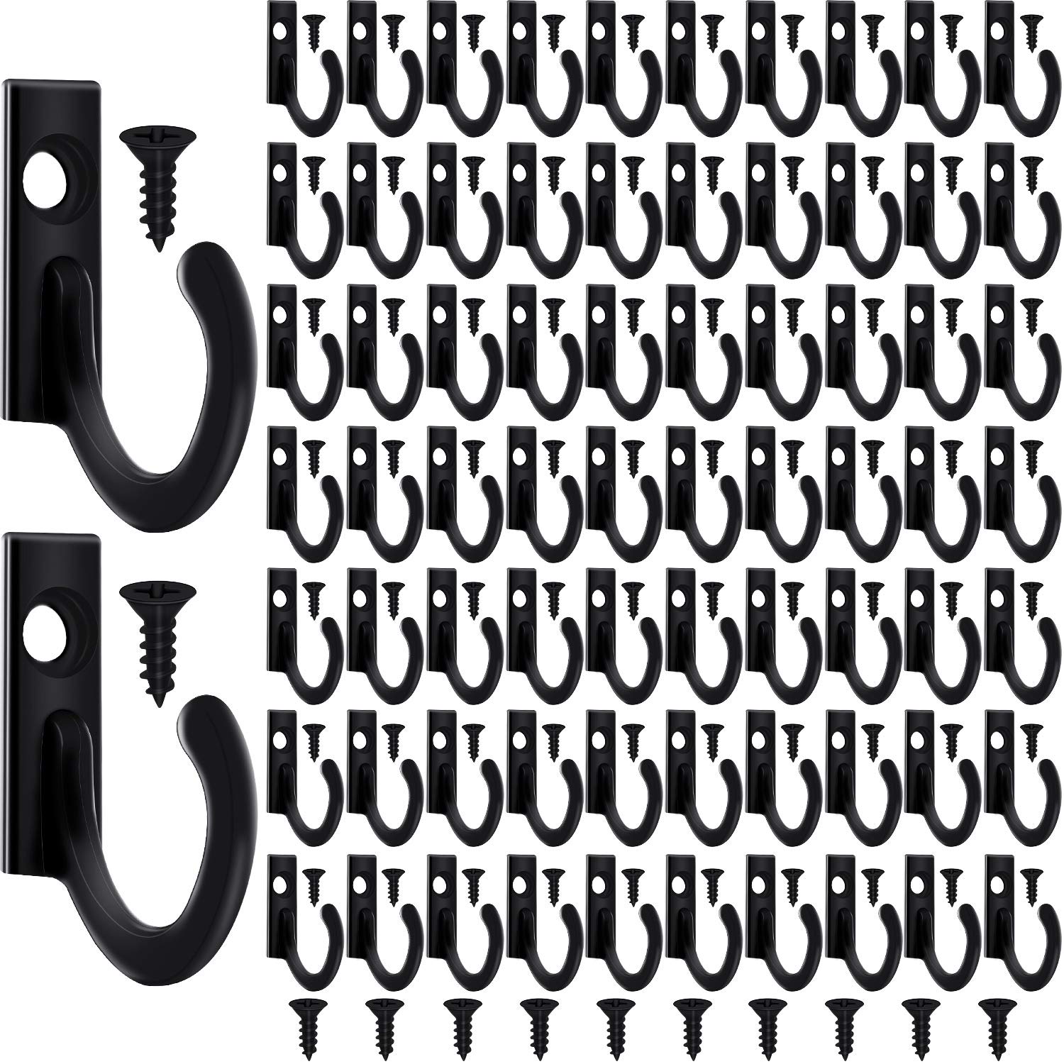 100 Pieces Key Hooks Jewelry Small Hooks Key Hanging Small Hooks Wall Mounted Single Hook Robe Hooks Coat Hooks and 110 Pieces Screws for Hanging Hat, Scarf, Bag (Black,100 Pieces)