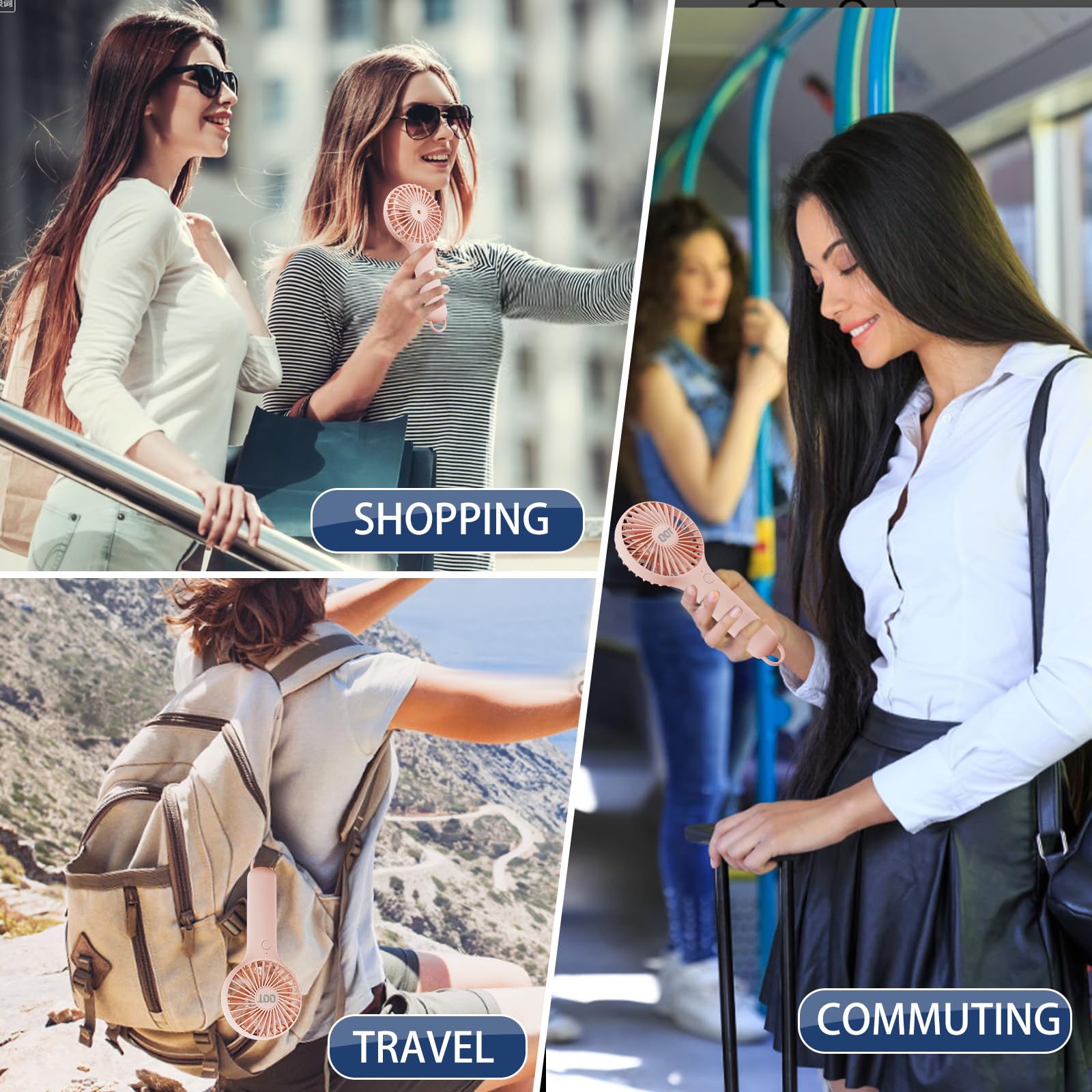 QQT Mini Handheld Fan, Small Personal Fan with 3 Speeds, Portable Battery Operated, USB Rechargeable Makeup Eyelash Dryer, Strong Airflow for Travel, Office, Outdoor, Women, Men, and Kids(Pink)