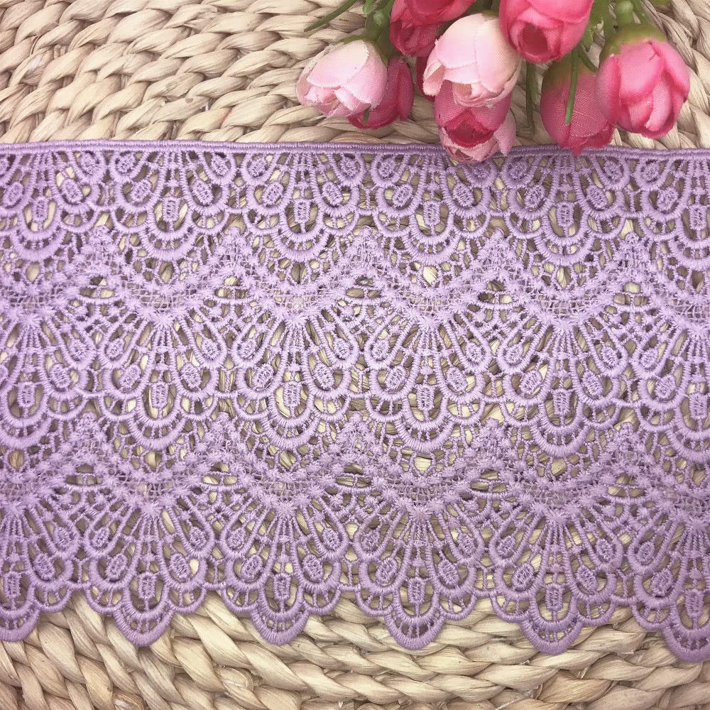 14CM Width Europe Long Pattern Inelastic Embroidery Lace Trim,Curtain Tablecloth Slipcover Bridal DIY Clothing/Accessories.(2 Yards in one Package) (Pink-Purple)