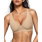 OEAK Womens Deep V Bras Wireless Comfortable Bra Supportive No Underwire Bras Tshirt Push Up Bralettes Plunge Seamless Bra