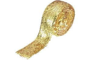 MECCANIXITY 11 Yards 3 Inch Elastic Sequins Trim 8 Row Flat Sequin Strip Paillette Sequins Fabric Ribbon for Crafts DIY Sequin Fringe Sewing, Gold