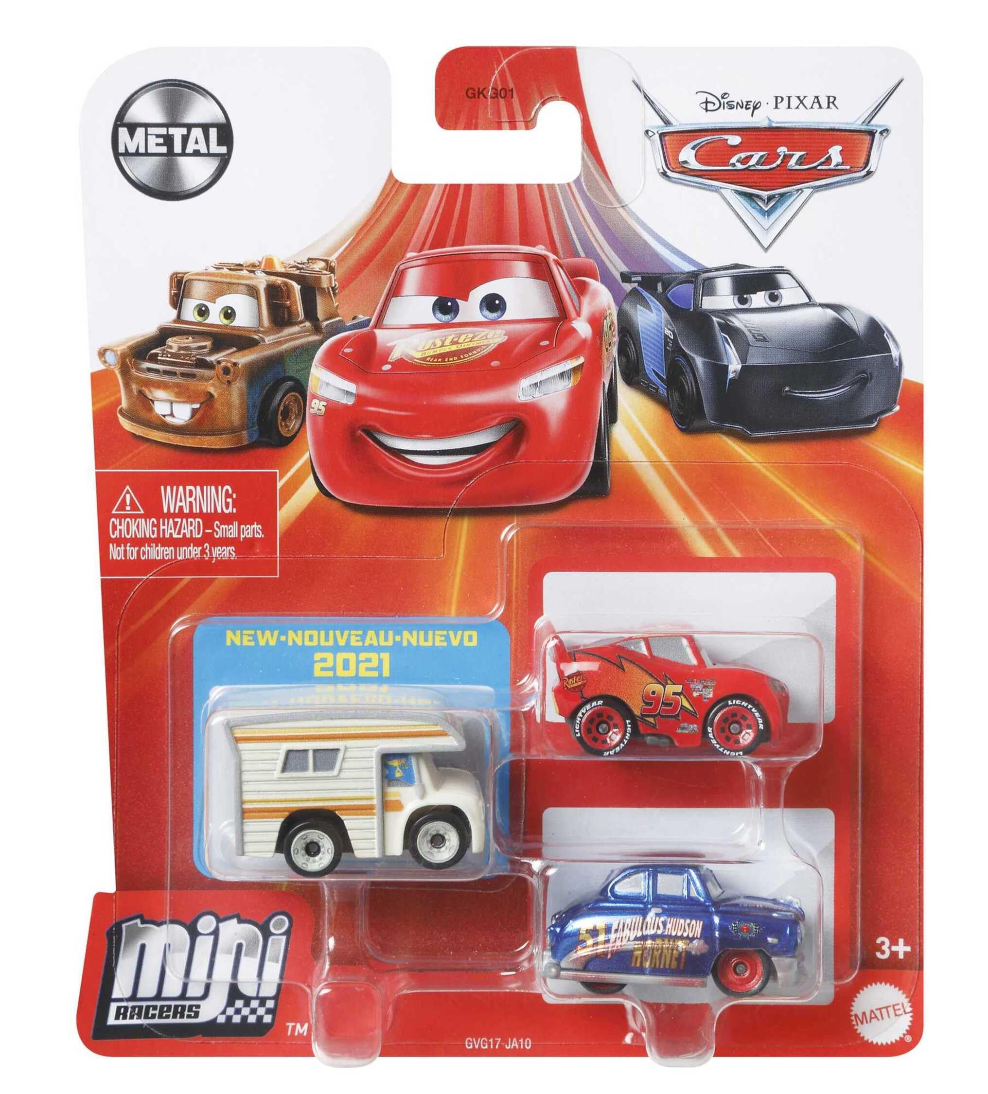 Mattel Disney and Pixar Cars Toy Cars 3-Pack (Assorted Styles, One Random Set), Set of 3 Mini Racers Vehicles from the Movies & Streaming Series, GKG01