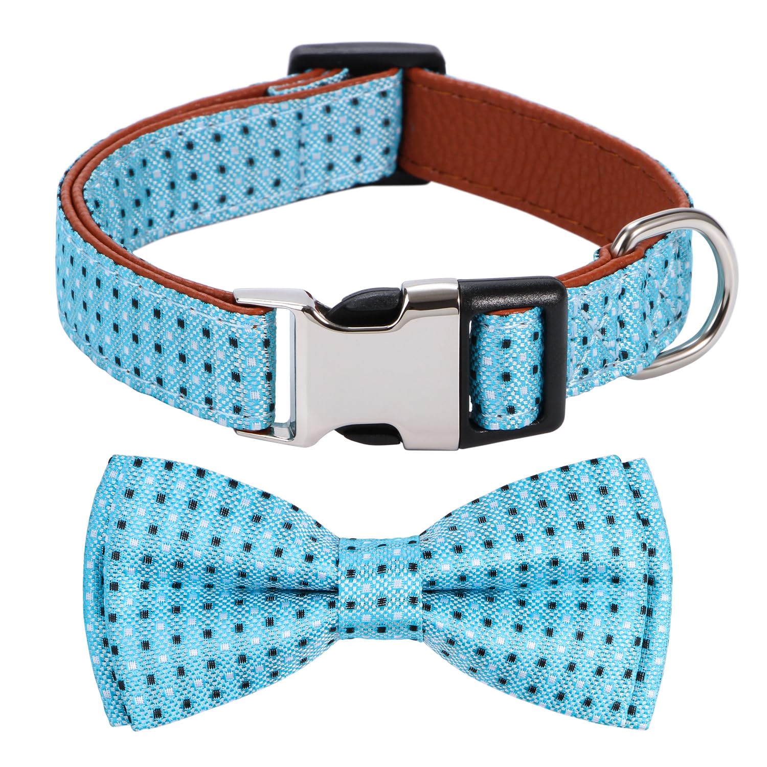 Rhea Rose Bow Tie Dog Collar Checkered Pattern Sky Blue with Bowtie for Boy Girl Dogs Small — image 1