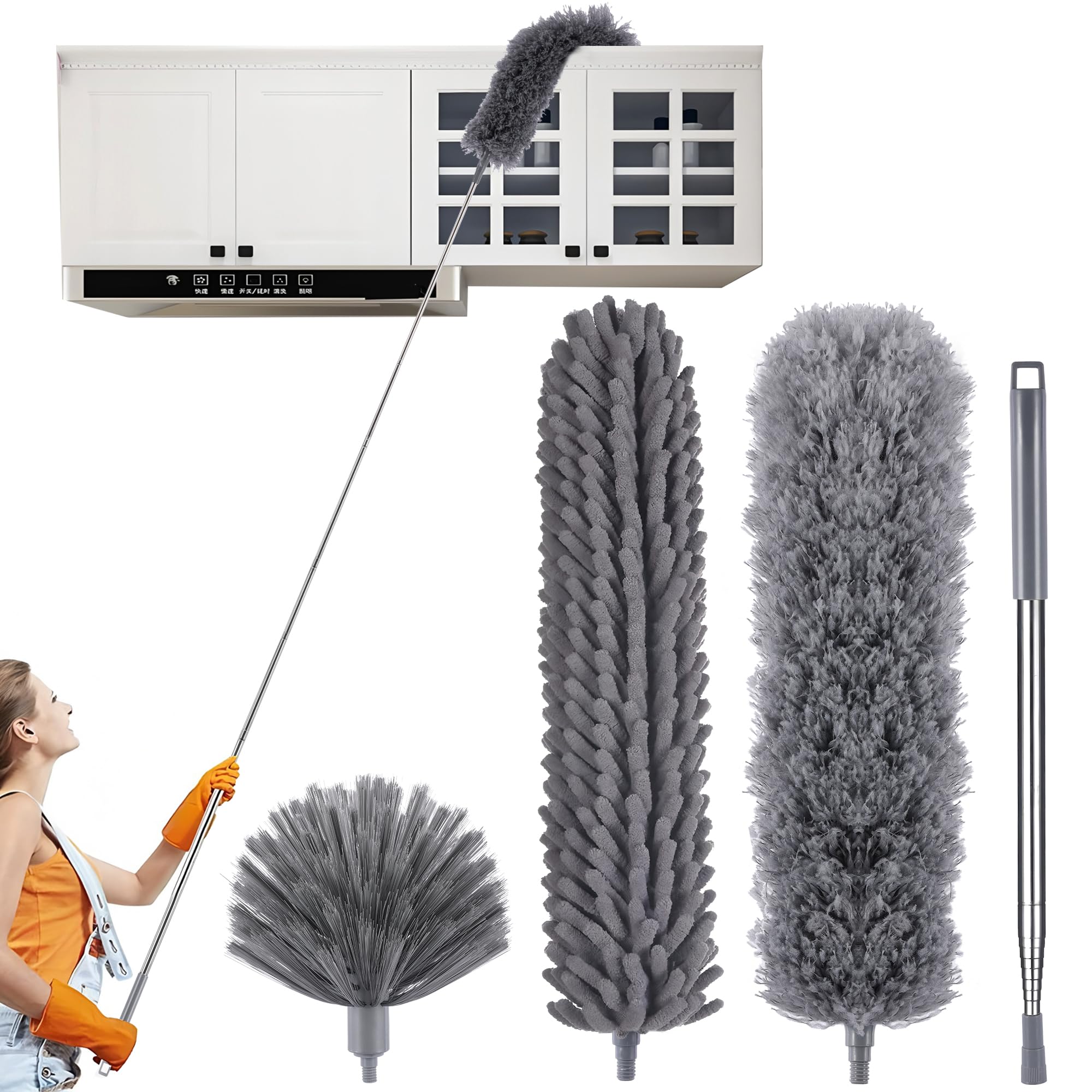 Photo 1 of MUXUN 4 Pcs Microfiber Cobweb Duster with 100-inch Extendable Pole, Washable and Reusable Feather Cleaning Duster Kit