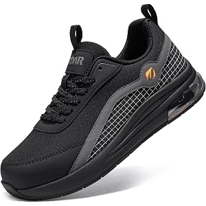 URDAR Non Slip Work Shoes for Men Water Resistant Steel Toe Shoes | Breathable Lightweight Cushioning ASTM Toe Anti-Smshing C