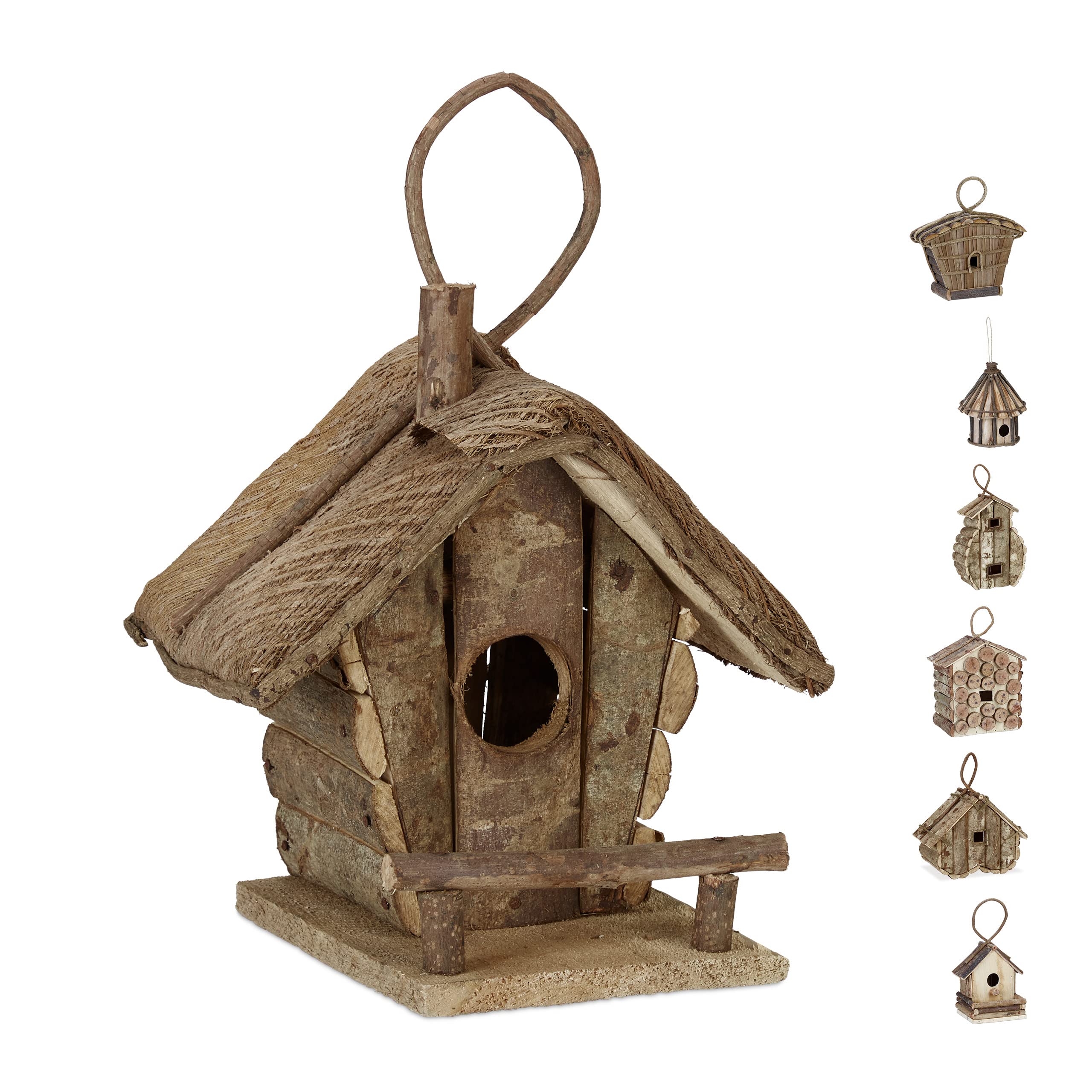 Relaxdays DECORATIVE BIRDHOUSE Untreated Wood Birdhouse 28.5 x 20.5 x 17.5 cm Natural