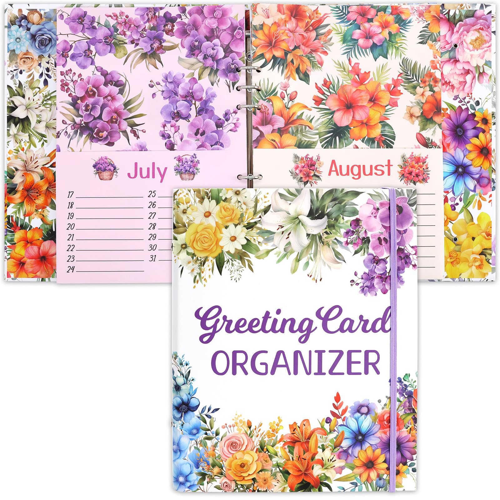 Photo 1 of ceiba tree Greeting Card Organizer with 24 Pockets Flora Month by Month Hardcover Binder Birthday Reminder Book for Holiday Wedding Anniversary Cards Home Office