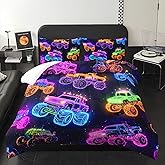 XYNHML Colorful Neon Off-Road Racing Truck Comforter 3Pcs Twin Cool Speed Race Car Bedding Set for Kid Teen Girl Boy Adult Automobile Extreme Sport Game Quilt Bed Decor with 1 Comforter&2 Pillowcases