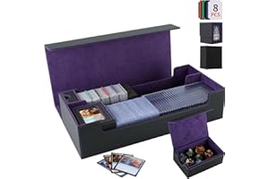 STEPANE Trading Card Storage Box, 2200+ MTG Deck Box Magnetic Closure Commander Deck Box, Holds 5 Small Deck Boxes, Includes 1 Random-Color Small Box, 8 Dividers, 1 Foam Stopper, 1 Toploader, Black/Violet