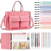 DazSpirit Large Bible Bag with Bible Cover Case for Women, Church Tote Bag with Shoulder Strap, Bible Journaling Supplies with Highlighters Pens Tabs, Valentines Day Christian Gifts for Her, Pink