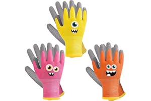 JOOTTUAN 3 Pairs Kids Gardening Gloves Children Yard Work Gloves Soft Rubber Coated Garden Gloves for Toddlers Girls Boys