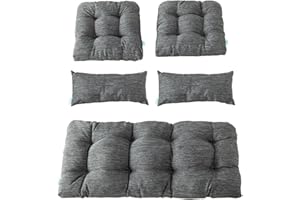 QILLOWAY Outdoor Patio Wicker Seat Cushions Group Loveseat/Two U-Shape/Two Lumbar Pillows for Patio Furniture,Wicker Loveseat,Bench,Porch,Settee of 5 (Charcoal Grey/Black)
