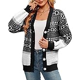 Imimtuan Women's Ugly Christmas Cardigan Sweaters Open Front Button Down V Neck Long Sleeve Knit Outwear Coat