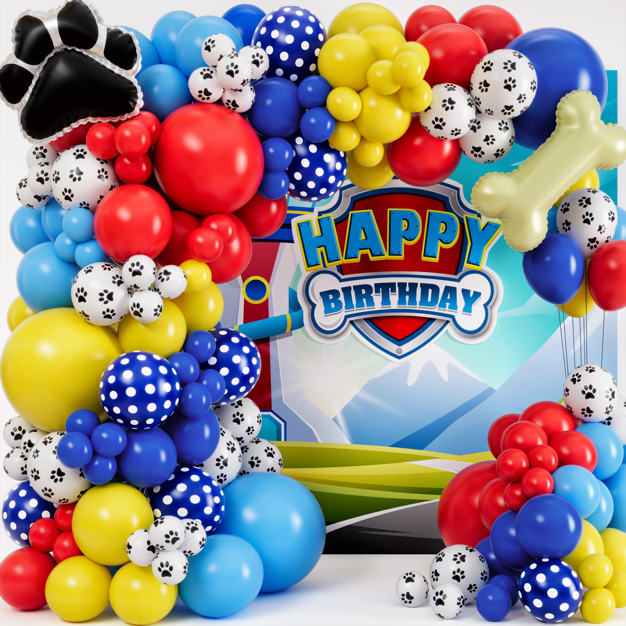 ALL-IN-1 Paw Balloons Garland Arch Kit with BONUS Dog Bone & Paw Print Balloons for Paw Birthday Decorations – Paw Balloons Backdrop, Paw Party Supplies for 3rd yo Boy