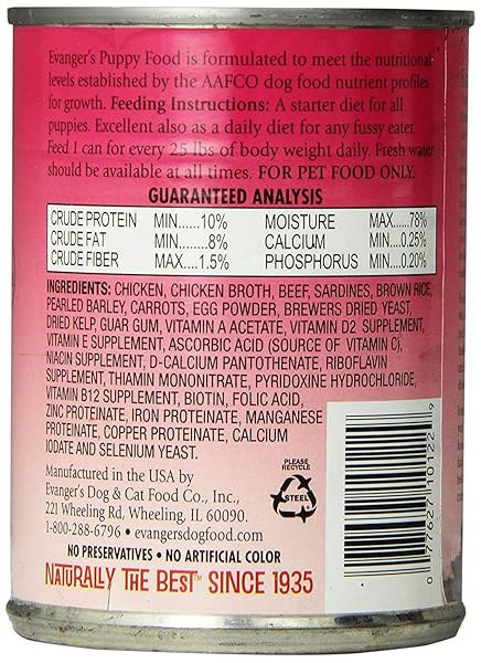 EVANGER’S HERITAGE CLASSIC PUPPY AND UNDERWEIGHT – 12 COUNT, 12.8 OZ EACH – WET DOG FOOD WITH CHICKEN – GLUTEN-FREE LOAF STYLE MEAL – COMPLETE AND BALANCED FOR ALL LIFE STAGES