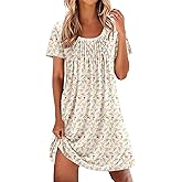 Ekouaer Nightgowns for Women Pleated Sleep Shirts Short Sleeve Night Shirts Lace Trim Night Gown Ladies Sleep Dress