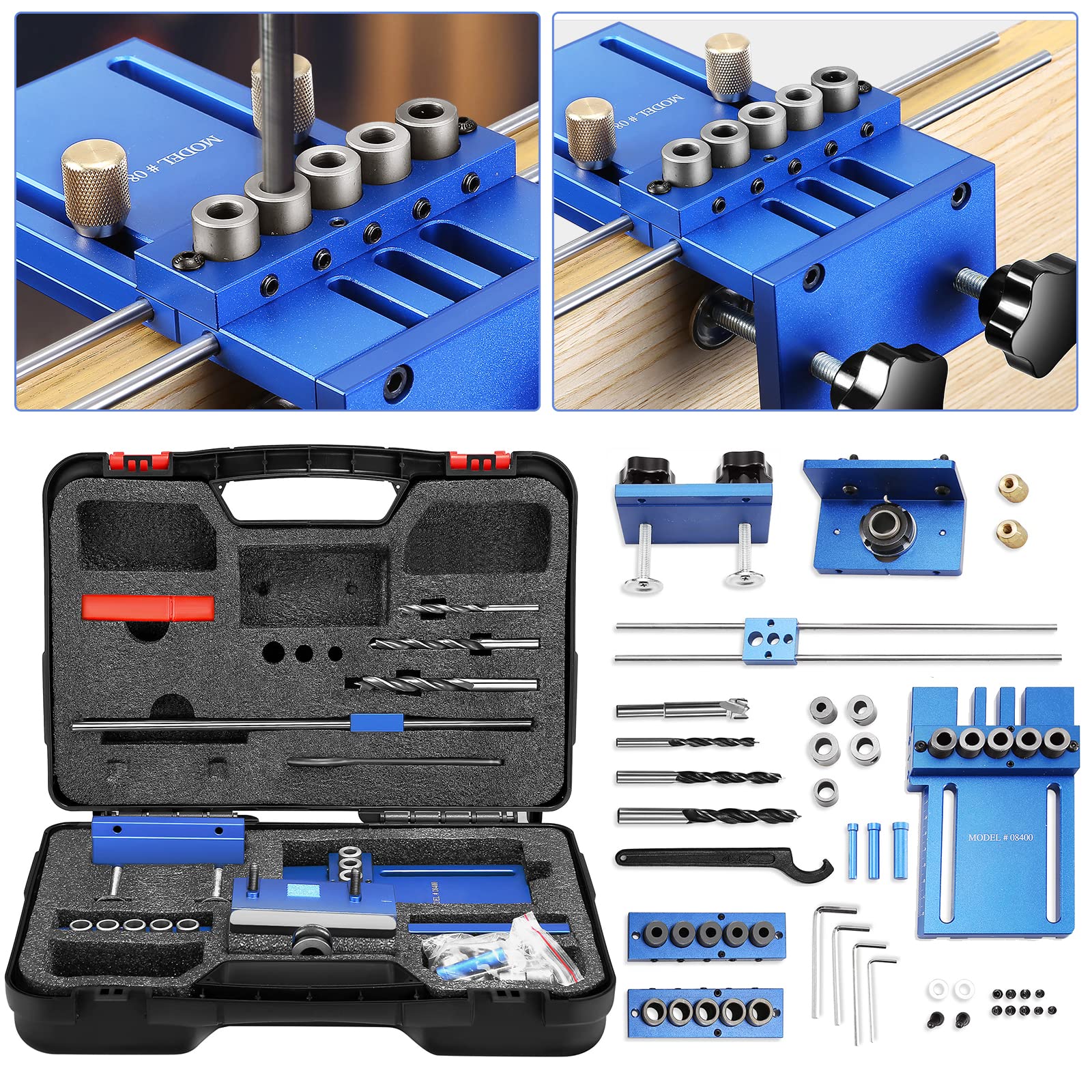 GJCrafts Woodworking Doweling Jig Kit with Positioning Clip Adjustable Drilling Guide Puncher, 3 in 1 Woodworking Drill Guide Kit with 6/8/10/15 mm Dowel Pins, Self-Centered on Wood Precisionally