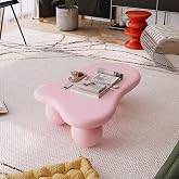 KEIKI 40" Wooden Cloud Coffee Table, Modern Low Coffee Table with 3 Ball Legs for Small Spaces, Living Room, or Office, Pink