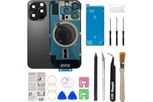 Phoupair OEM Back Glass Replacement Compatible with iPhone 16 pro 6.3 Inches with Camera Frame and Camera Lens + Professional Repair Tool Kit and Installation Instruction (Black Titanium)
