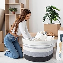 WISELIFE Storage Basket Large Cotton Rope Basket