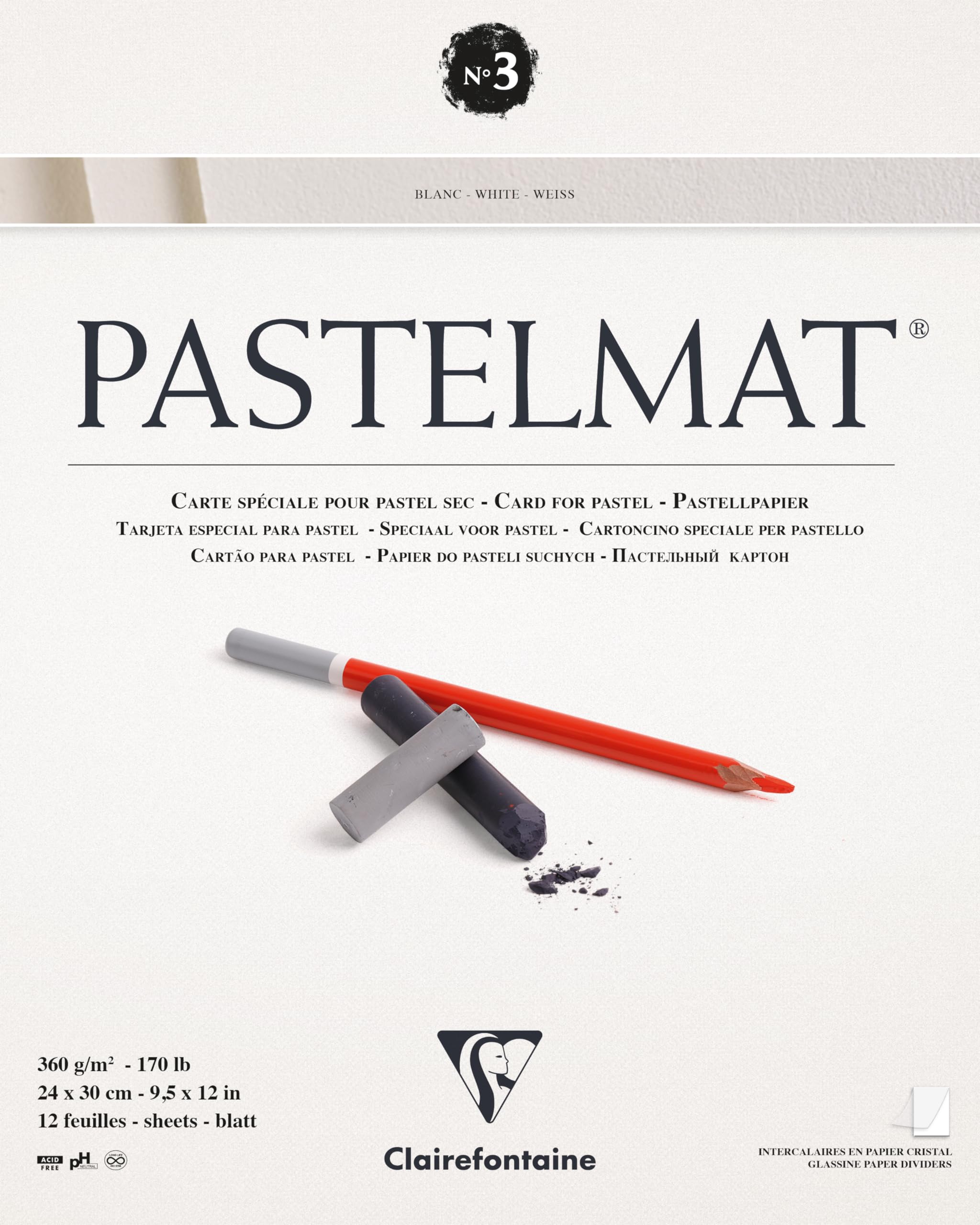 Clairefontaine Pastelmat Pad - White 360g 24x30cm 12 sheets