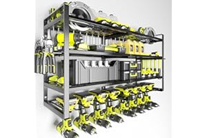 KAFAHOM Power Tool Organizer-8 Drill Holder Wall Mount,4 Layer Heavy Duty Metal Power Tool Storage Rack,Garage Tool Organizer and Storage with Screwdriver Holder/Plier Holder/Hammer Holder