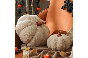YRXRUS Pumpkin Pillows, Halloween Pumpkin Pillow Set of 2, Off White Throw Pillows Fall Room Decoration, Teddy Fleece 6x12&4x7 Inches Accent Cushion Gifts for Holiday