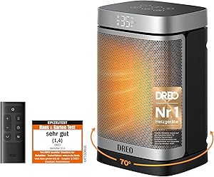 Dreo Heizlüfter Energiesparend Klein, 1500W Heizung Elektrisch mit Thermostat, 70° Oszillierend Elektroheizung, PTC Keramik Heizlüfter Leise, ECO-Modus, 12-Std-Timer, Überhitzungs- & Kippschutz