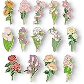 14 Packs Floral Enamel Pins Brooch Bulk, Metal Cute Flower Pins for Clothes Button Women Backpacks Aesthetic Cartoon Gifts Teacher Lapel