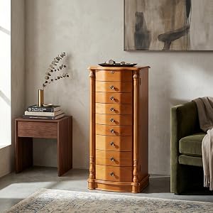 Hives and Honey Louis Locking Jewelry Armoire – 8 Drawer Organizer with Mirror, Side Necklace Hooks, Ring Rolls and Anti-Tarn