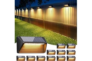 WdtPro Solar Fence Lights Outdoor, 12 Pack Bright Led Lights Solar Powered for Step, Wall, Stairs, Patio, Yard (White/Warm White/Neutral)