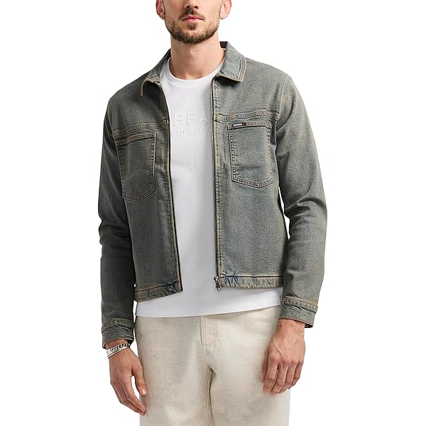 Buffalo David Bitton Men's Long Sleeve Denim Shirt - Light Wash, Spray Wash Finish