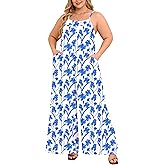 MAKABO Plus Size Wide Leg Jumpsuits for Women Summer Floral Sleeveless Romper With Pockets Casual Beach Vacation Outfits
