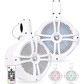 BELVA BWT8LED 600W Peak (300W RMS) 8" White Marine Tower Speakers with Multi-Color LED Lighting and Remote for Boats/ATV/UTV/Motorcycles/SxS/Golf Cart