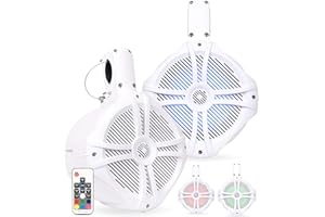 BELVA BWT8LED 600W Peak (300W RMS) 8" White Marine Tower Speakers with Multi-Color LED Lighting and Remote for Boats/ATV/UTV/Motorcycles/SxS/Golf Cart