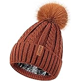 MSDC Satin Lined Beanie for Women with Pom Pom, Warm Womens Winter Hats with Silk Lined, Fashionable Knit Beanie Skull Cap