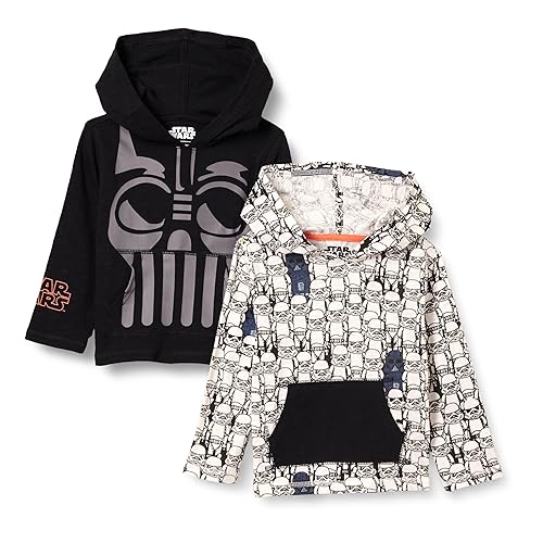 Amazon Essentials Disney | Marvel | Star Wars Boys' Lightweight Hooded Long-Sleeve T-Shirts, Pack of 2, Star Wars Vader, Medium