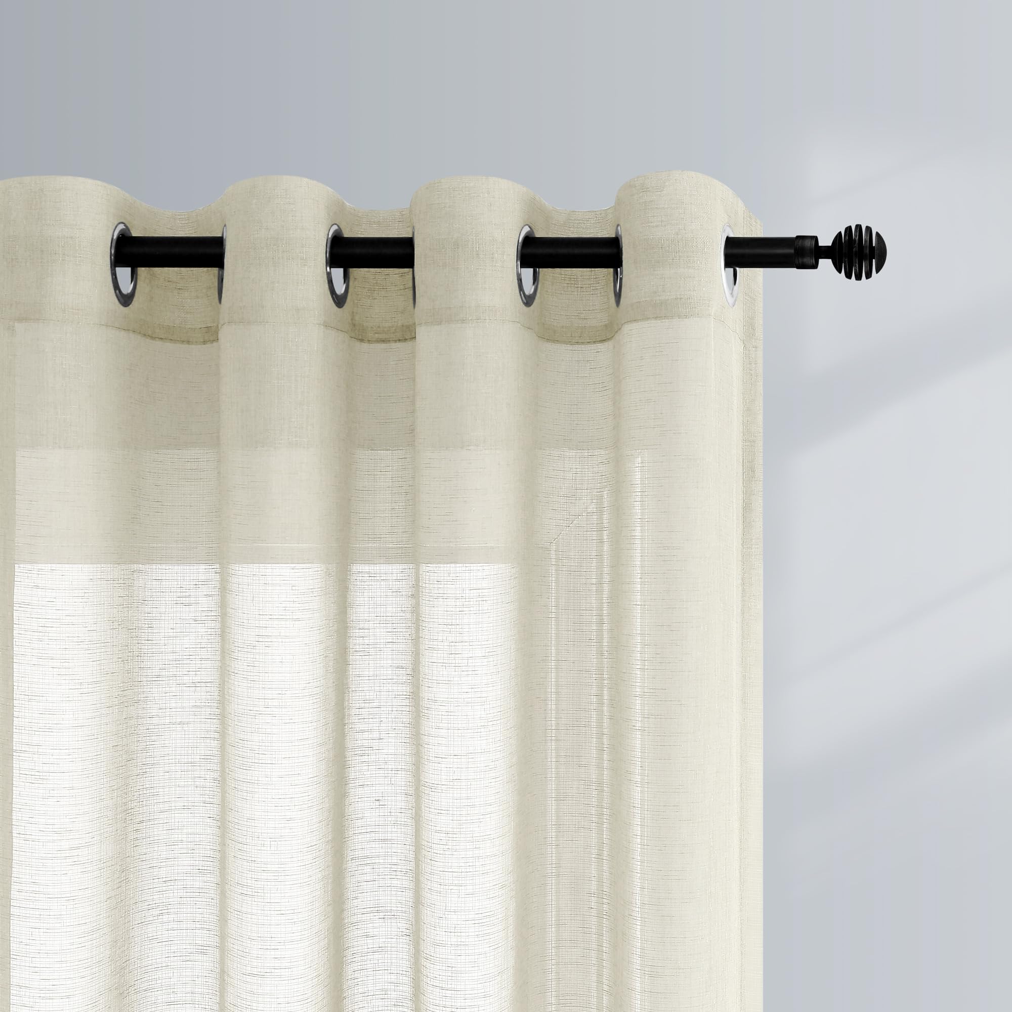 Beige Sheer Curtains 63 Inch Length for Bedroom Set of 2 Panels Grommet Semi Translucent Natural Linen Textured Curtains for Living Room Kitchen Rustic Beach Boho Decor 52x63 Inches Long Cream Colored