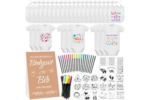 Aisharery Bibs Bodysuits Baby Shower Game Sign Set Newborn Onesies Feeder Gift Fabric Marker Stencils Kit