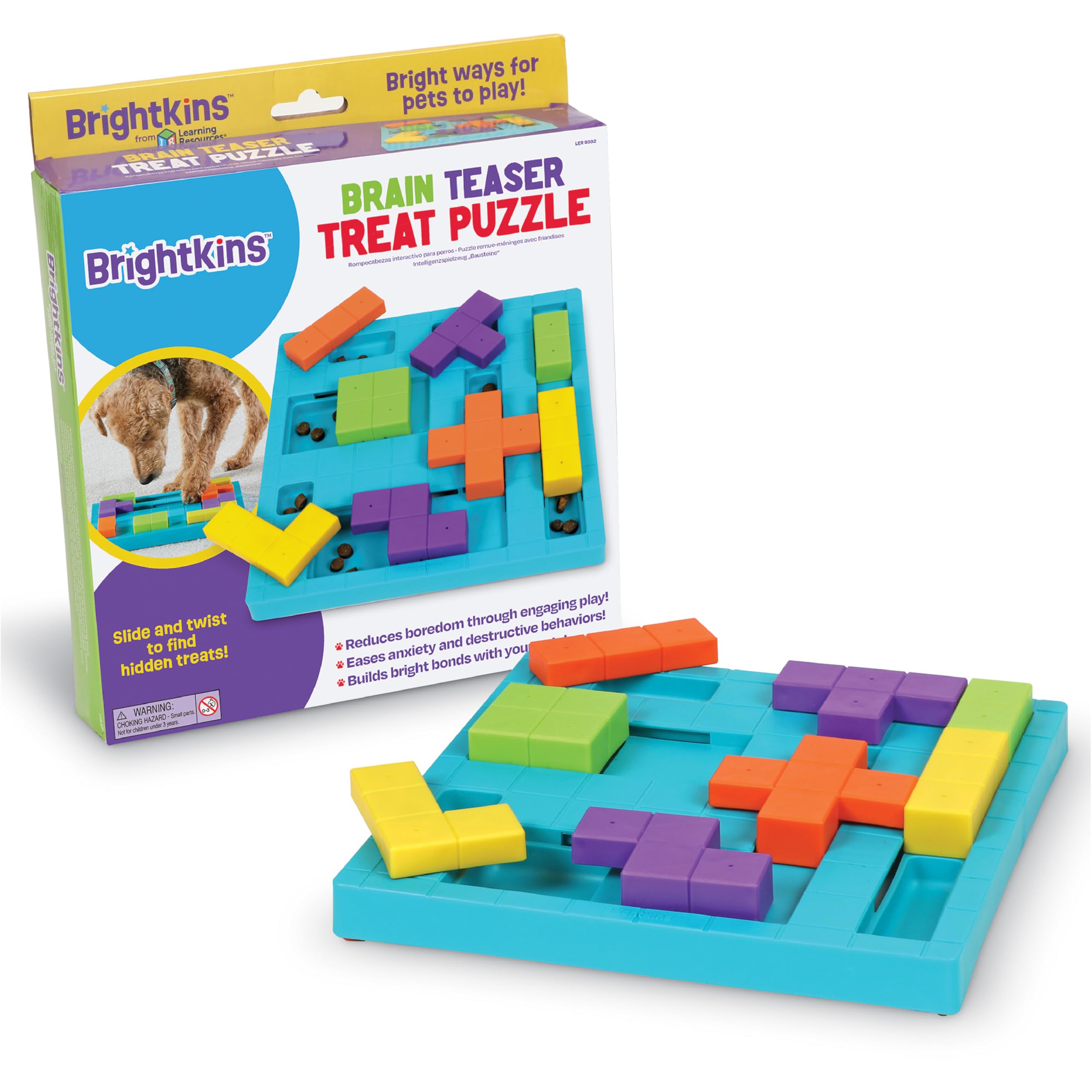 BrightKins Bark Brain Game Treat Puzzle, Interactive Toy for Dogs, Non Skid Treat Dispenser Dog Toy for Mental Stimulation & Slow Feeding, 1 Piece