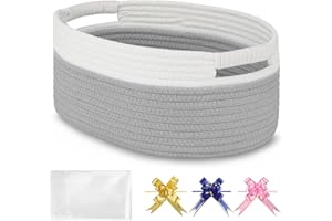 BOSROTY Small Woven Basket with Gift Bags and Ribbons, Empty Gift Basket, Basket for Gifts, Gift Basket for Women Men, Shelf Baskets, Small Cat Dog Pet Toy Basket, 13”x 9”x 5.5”, Cool Gray